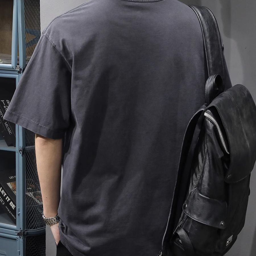 Summer American-style Pocket Trendy Loose Retro Men's Short-sleeved Round-neck Casual T-shirt