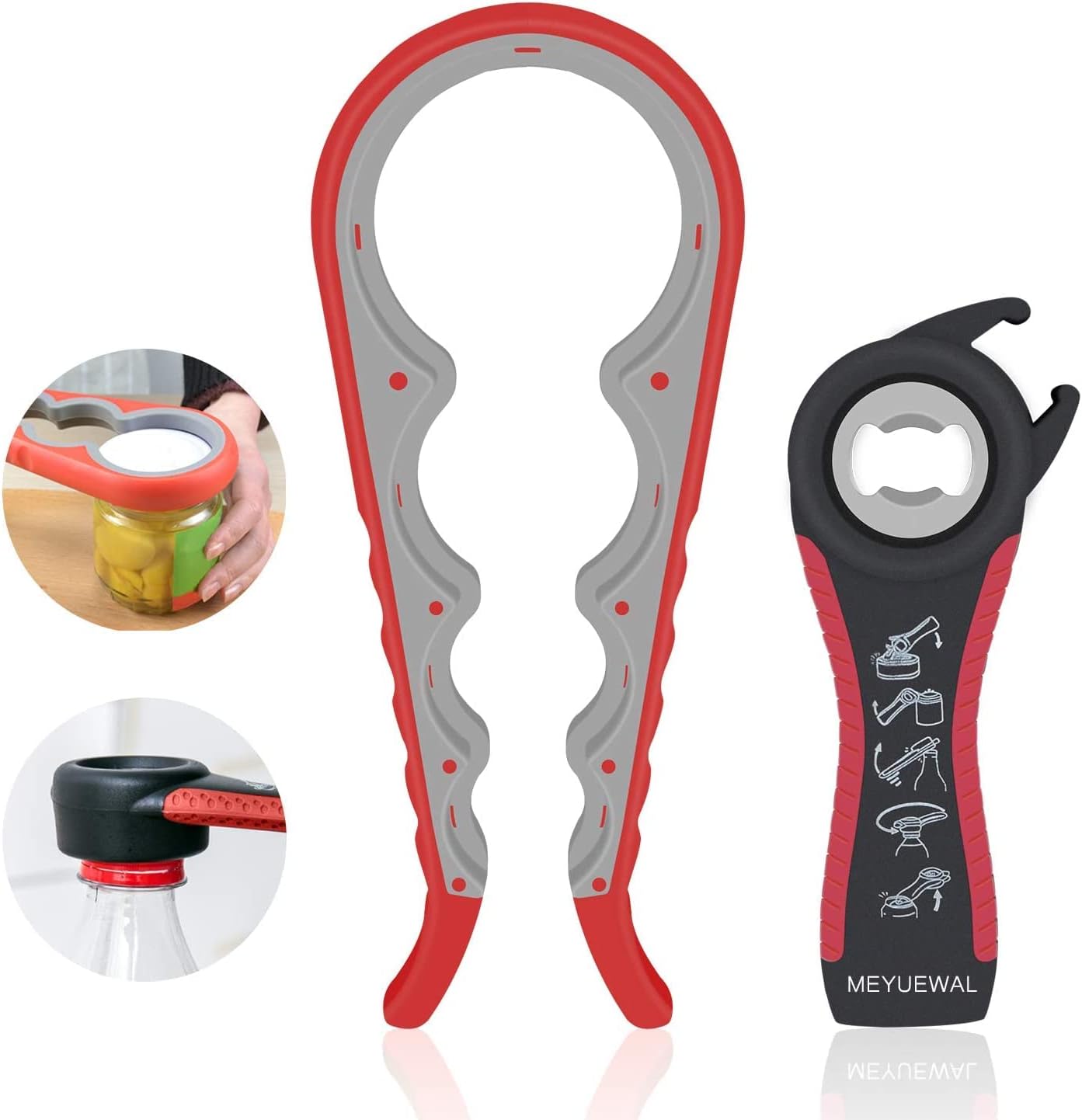 

Jar Opener, 5 in 1 Multi Function Can Opener Bottle Opener Kit with Silicone Handle Easy to Use for Children, Elderly and Arthritis Sufferers