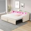 Pull-out Sofa Bed 90/180x200 Cm, Multifunctional Storage Compartments, LED Light & USB Socket, with Slatted Frame, Beige (without Mattress)