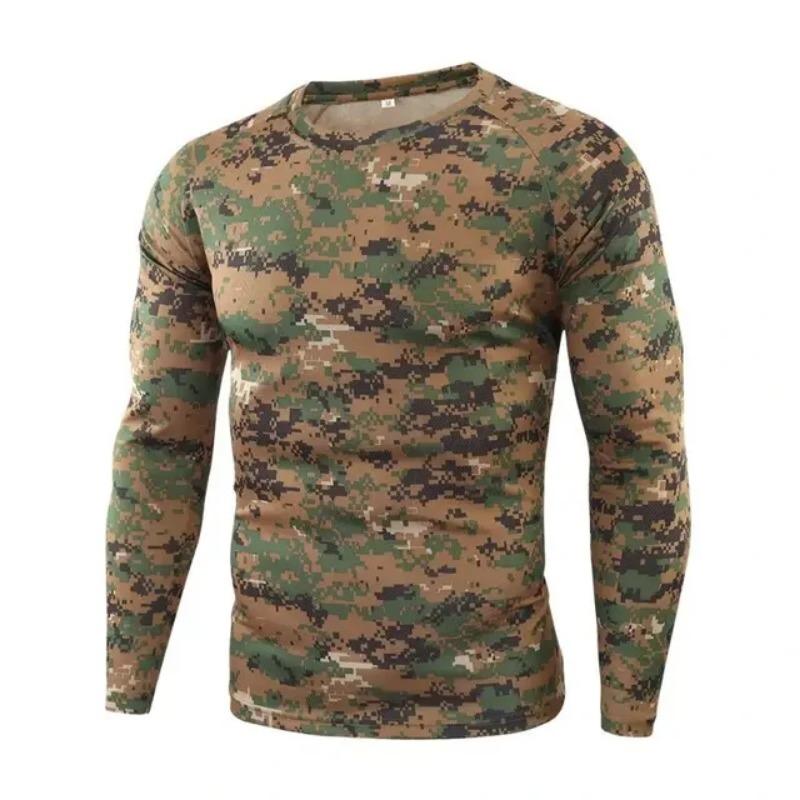 Men's Outdoor Camouflage Warrior Hunting Sports Long Sleeve Fashion Loose Quick Drying Round Neck T-shirt Top Military Tactics