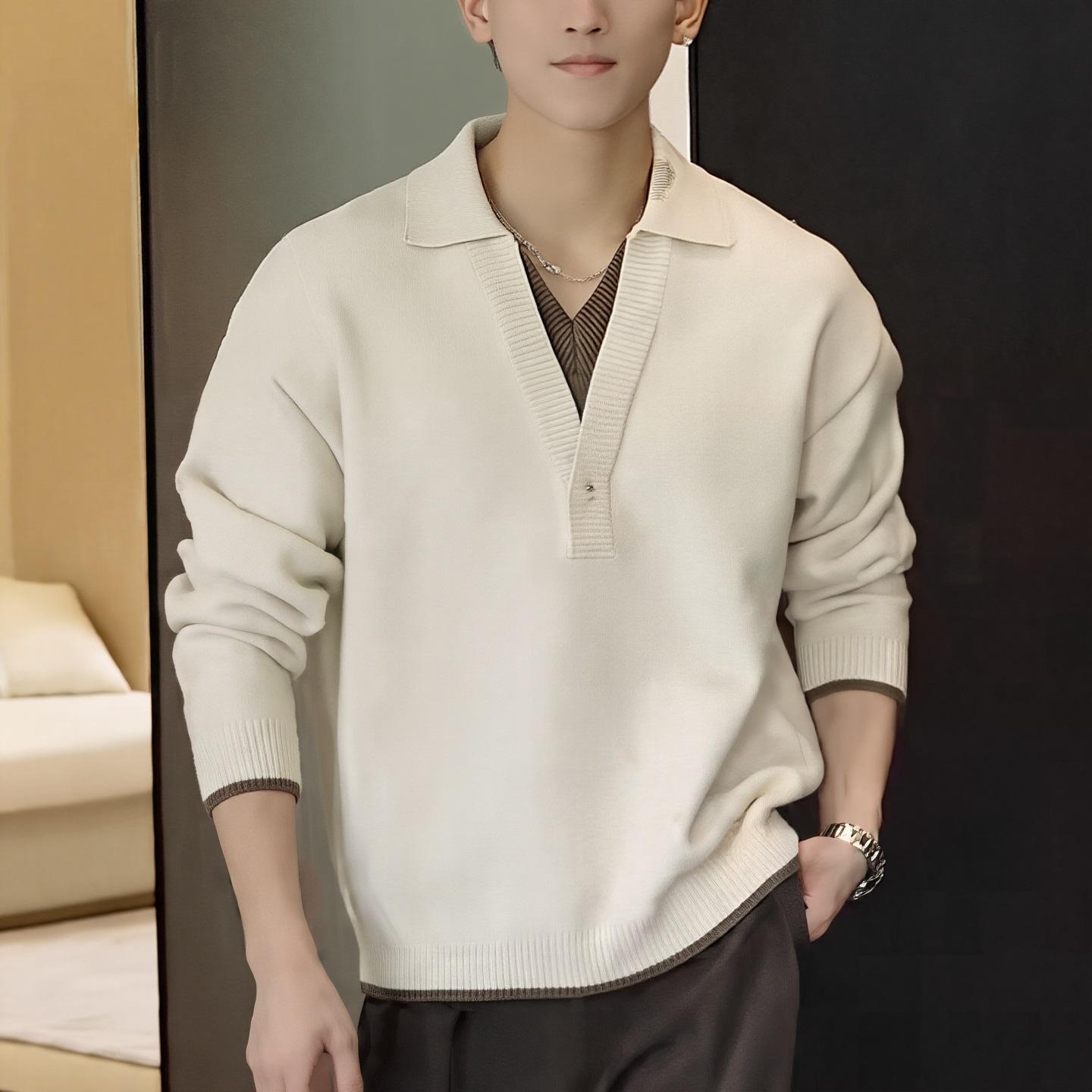 

Men s Double V-Neck Woolen Polo Sweater: 2025 Autumn/Winter Style 2XL абрикосовий