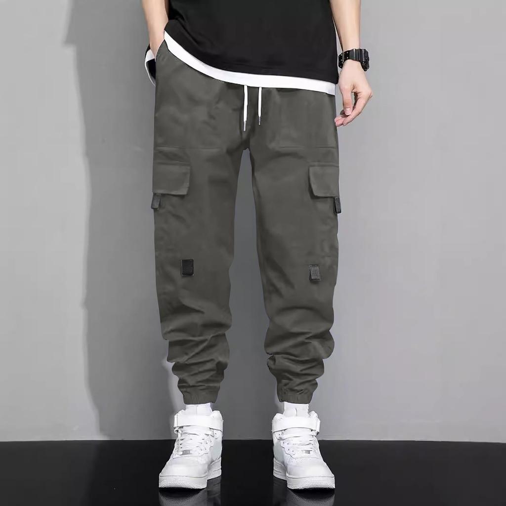 Pánská kombinéza se stahovací šňůrkou Ležérní kalhoty s více kapsami Turistické kalhoty Bavlněné keprové kalhoty