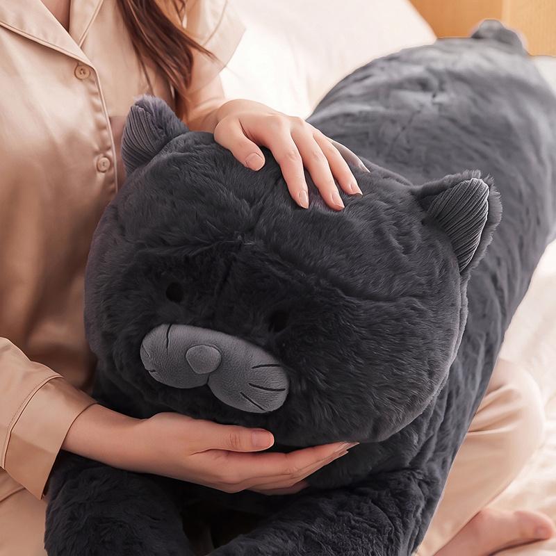 110Cm Cute Cat Plush Long Stuffed Soft Lying Cat Cushion Lovely Black Cat Nice Birthday Gifts