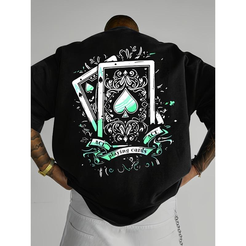 European Size Men S Trendy Black Spade A Print Short-Sleeve T-Shirt for Casual Streetwear 2XL