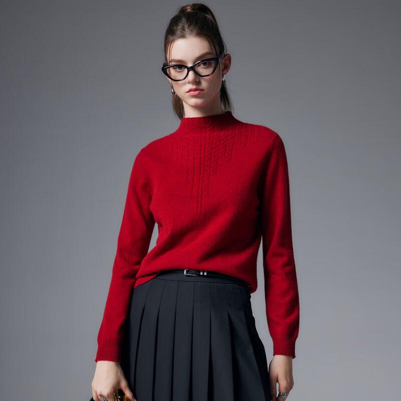 Women's Cable Knit Pure Cashmere Semi-High Collar Sweater