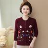 Women's Embroidered Wool Cardigan - Grandma's Warm Round Neck Sweater for Autumn/Winter