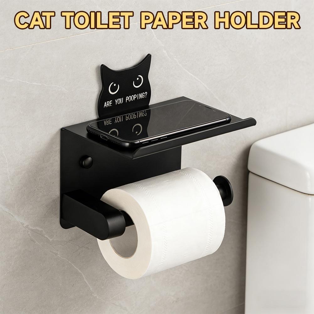 Cat Toilet Paper Holder Wall Mount Stainless Steel Cute Animal Tissue Roll Holder For Bathroom Kitchen Home Apartment Office