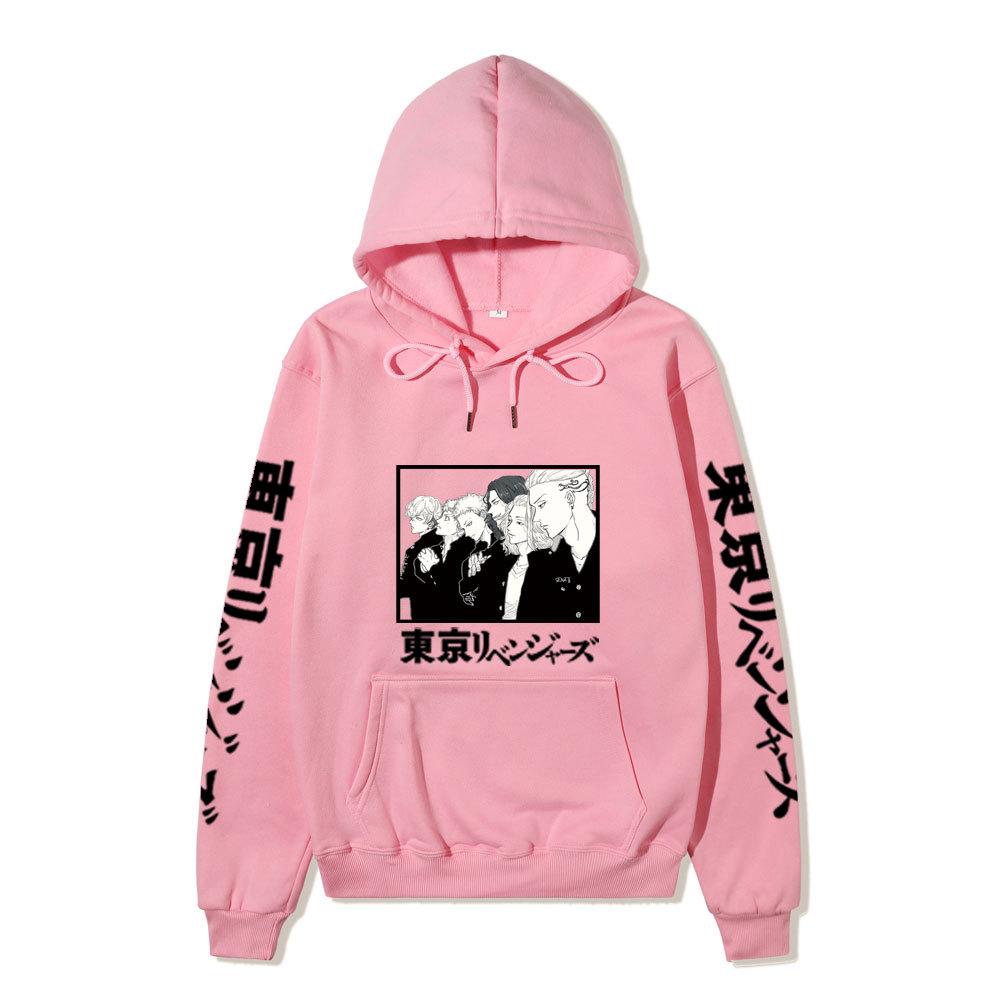 Black Warm Fleece Hooded Sweatshirt Tokyo Revengers Team Comic Print Unisex Autumn Winter Casual Daily Long Sleeve Pullover