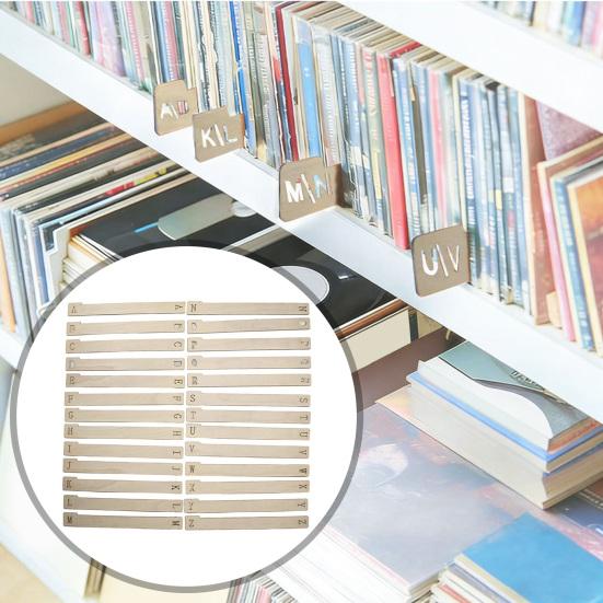 Divisórias de Madeira Alfabéticas para Discos de Vinil 26 Peças Organizador de Suporte para Discos de Vinil DVDs Livro Separador de Letra A-Z Acessório de Armazenamento de Prateleira para