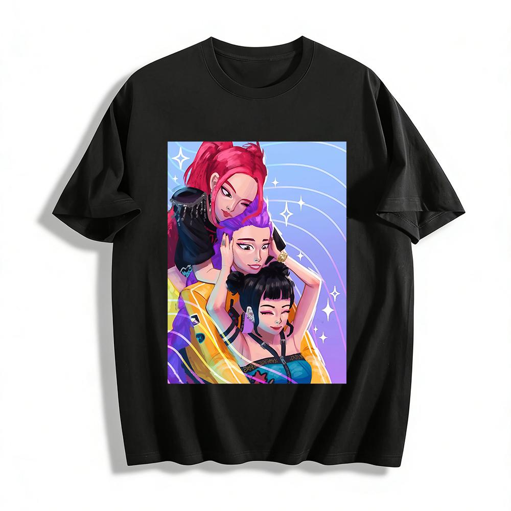 

Trendy Girl Group Print Short Sleeve T-shirts Casual Loose Crew Neck Tops For Besties Pure cotton T-shirt XXS