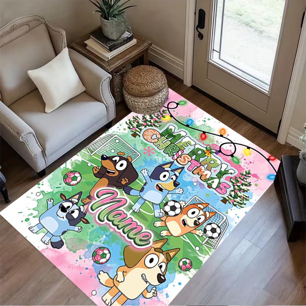 Christmas Penguins Celebration Customizable Name Floor Rug Office Rug Design for Living Rooms Dining Room Outdoor Kitchen Anti-slip Rug