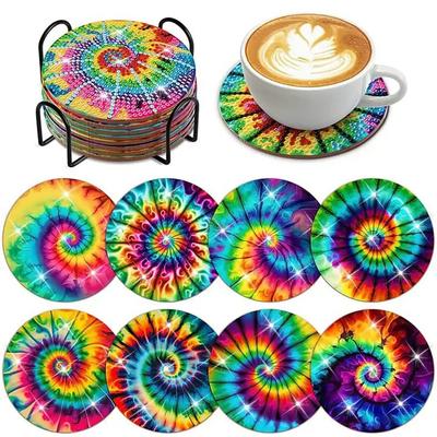 8 Pieces/set of Diamond Painted Windmill Patterned Coasters with Brackets DIY Coasters for Beginners and Adults, Art and Craft Supplies Gifts