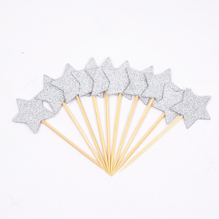 10pcs Mini Heart Star Glitter Series Cake Decoration Inserts Cupcake Toppers Decorating Wedding Birthday Party Decorations