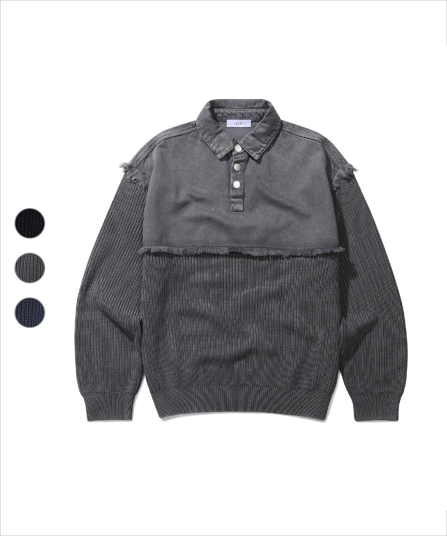 Le Dept [Zhivanov X Le Dept] Garment Denim Collar Knit [3 Colors] Black/2Xl