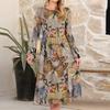 Women's fashionable loose retro printed round-neck dress