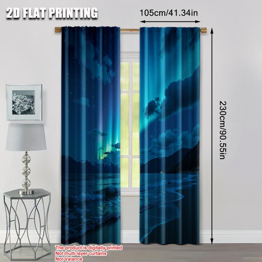 Flat Printing Party Curtains Beach Aurora Versatile Polyester Without Electricity Holiday Decorations Use Curtain Set Of 2 Made Washable
