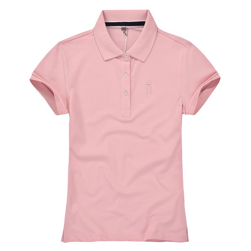 Dámské letní polo tričko s krátkým rukávem - Volný střih, Tištěné logo, Sportovní ležérní tričko z čisté bavlny