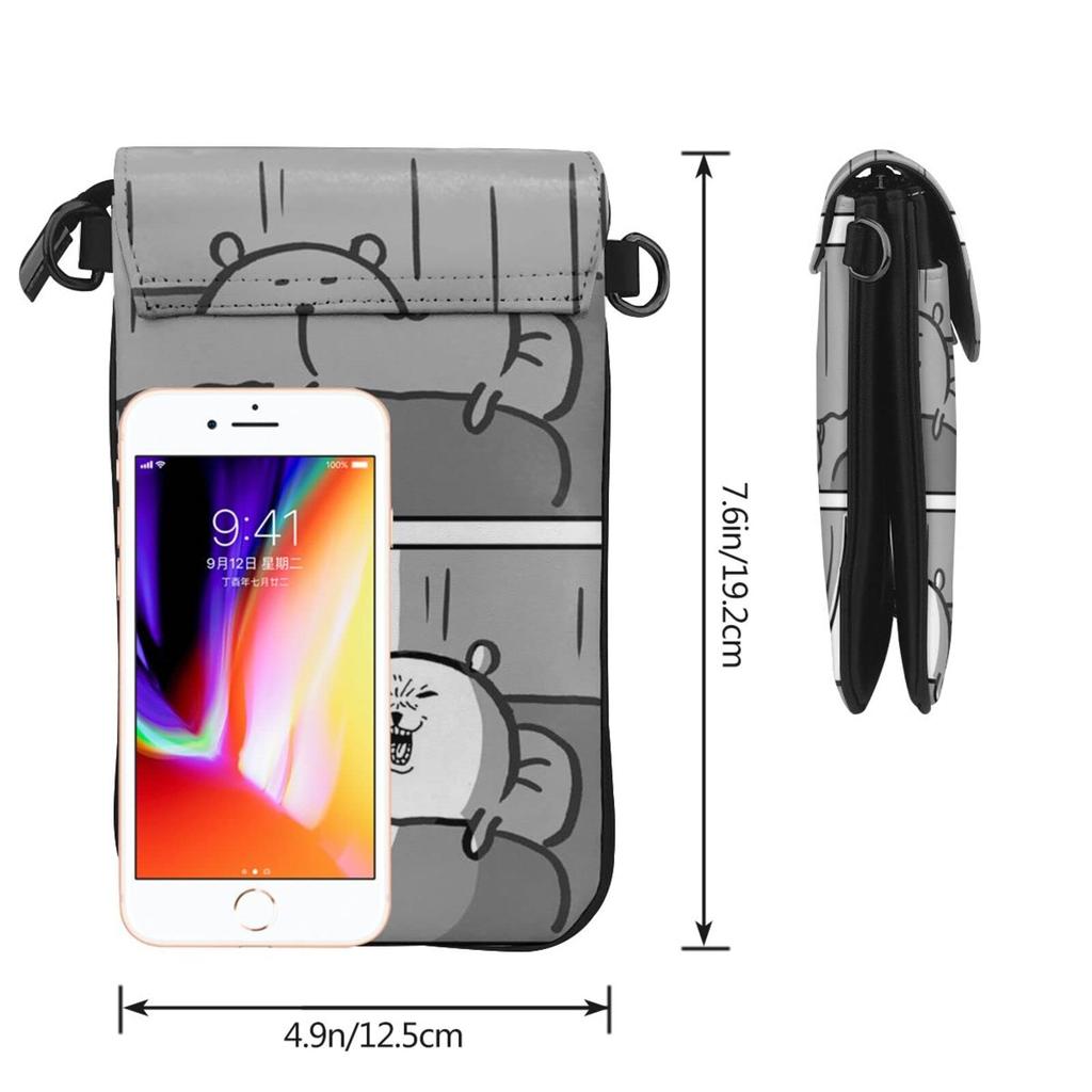 Jibun Tsukkomi Kuma Smartphone Pouch Genuine Leather Shoulder Bag Thin Ladies Mini Pouch Popular Wallet Crossbody Bag Height 19cm x Width x Thickness