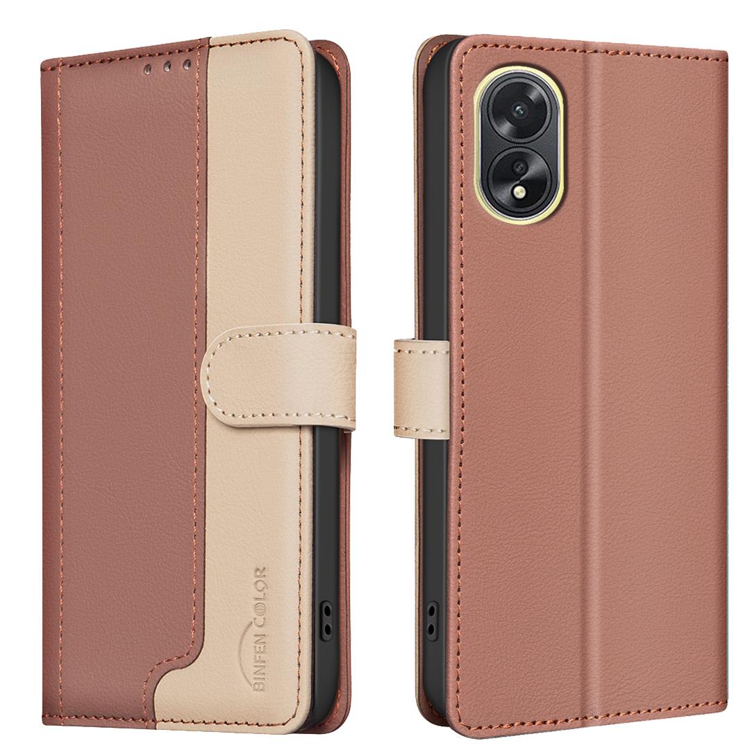

For Oppo A18 4G/A38 4G Leather Case Stand RFID Blocking Card Slots Brown