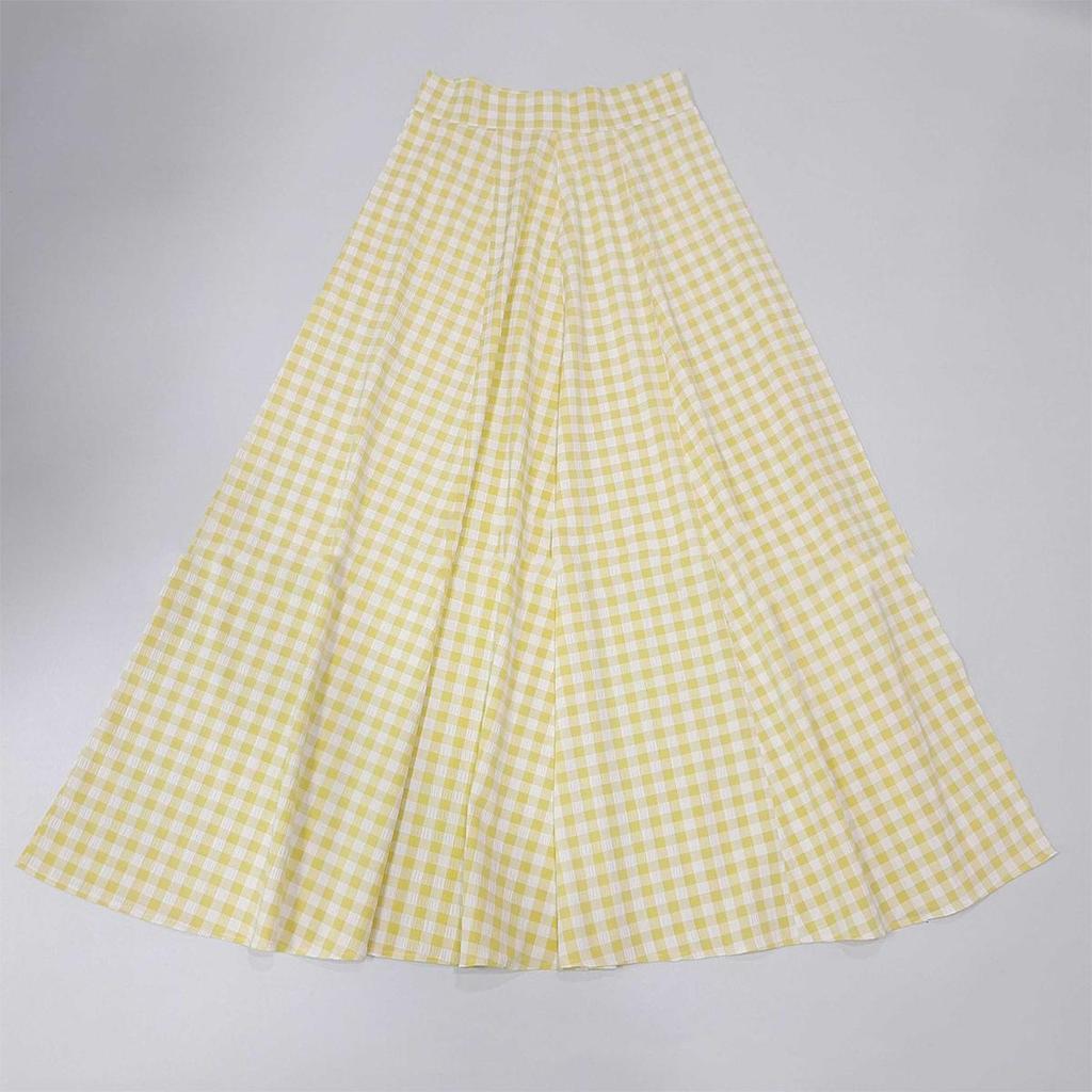 2024 Spring/Summer Elegant High-Waist Plaid Midi Skirt with Big Swing