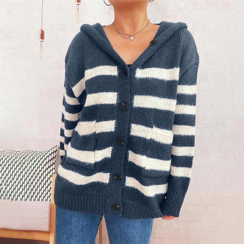 Women's Fashionable Casual Loose Fitting Plus Large Cap Knitted Sweater Single Breasted Long Sleeved Knitted Cardigan Sweater Jacket
