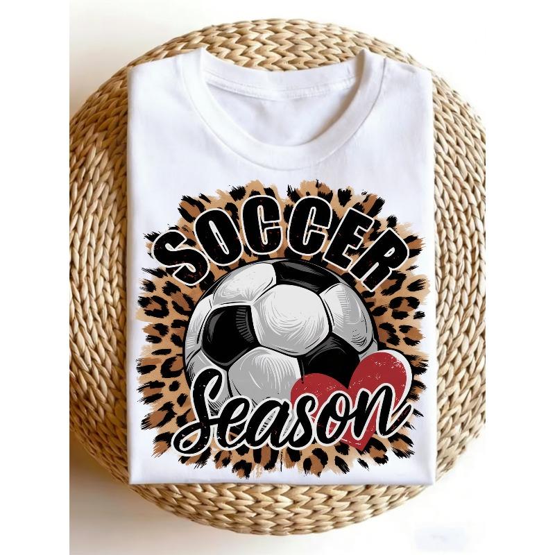 

European sizes Soccer Season Leopard Print Men s T-Shirt Soccer Ball And Heart Design for Spring And Fall Sports Fans Gift for Dad Or Brother1 S белый