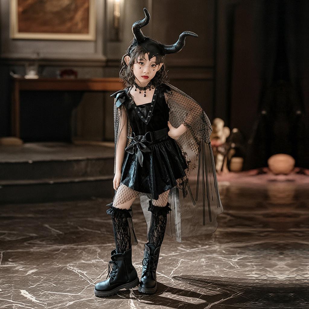 Halloween Child Witch Costume For Kids Children Halloween Cosplay Dress With Lace And Butterfly Bow
