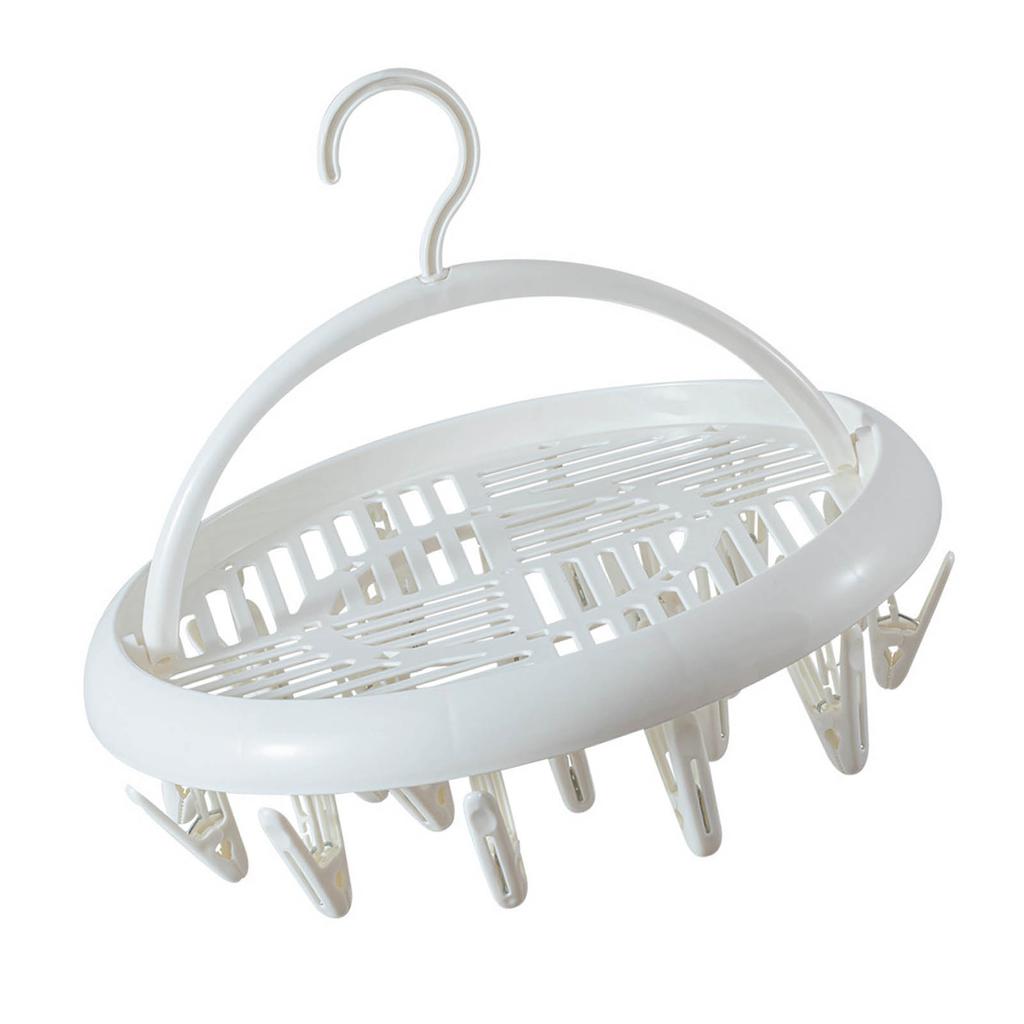 Round Drying Rack Clothes Hanger Plastic Round Laundry Hanger with Clips for Socks Underwear White
