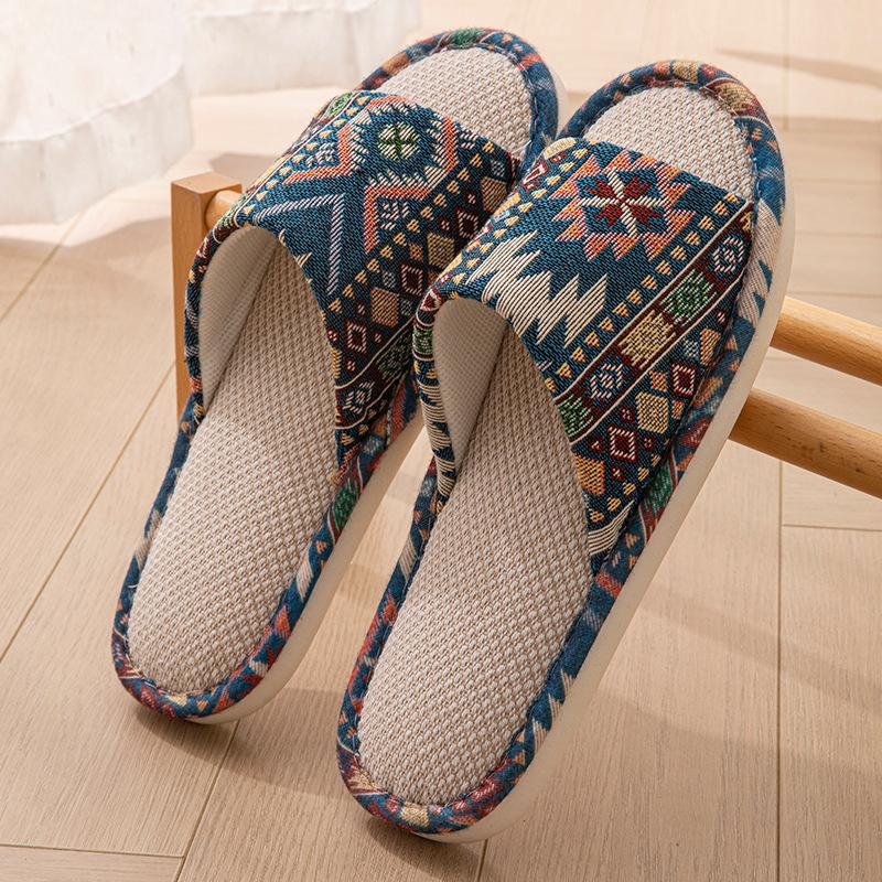 Linen breathable slippers women's four seasons indoor home non-slip deodorant silent soft bottom couple household floor mopping men
