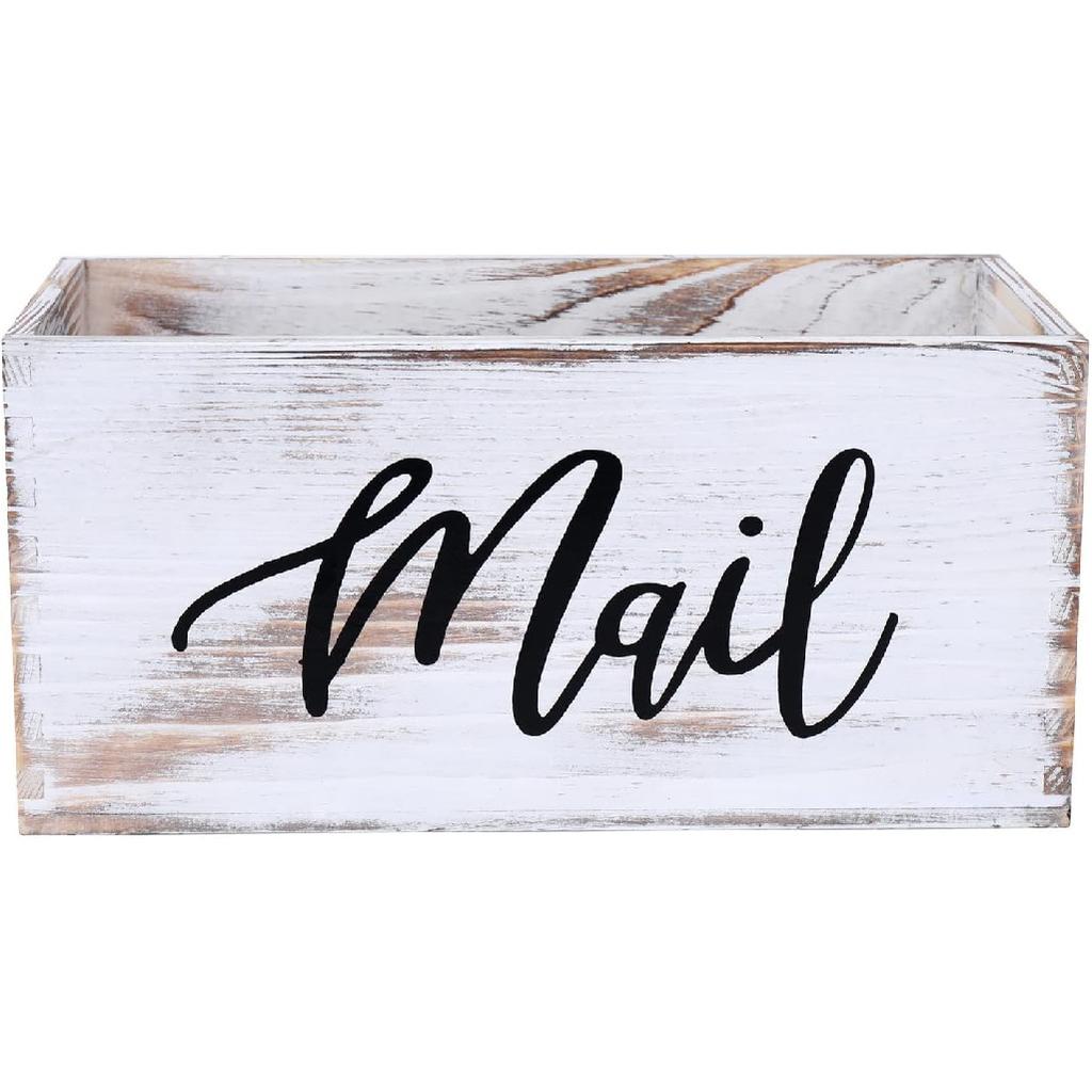 Mail Organizer Countertop Mail and Key Holder for Desk Mail Basket Letter Organizer Caddy Dorm Organizer Rustic Home Decor Mailbox White 5.5*5.5*11.4