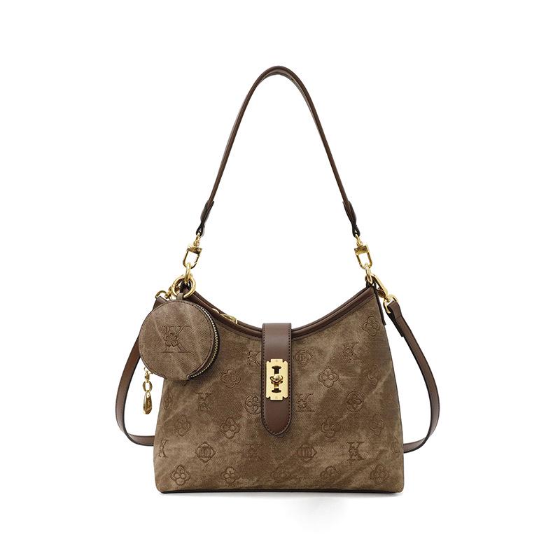 Cross2026 Trendy European-Style Printed Baguette Shoulder Bag for Women кофейный