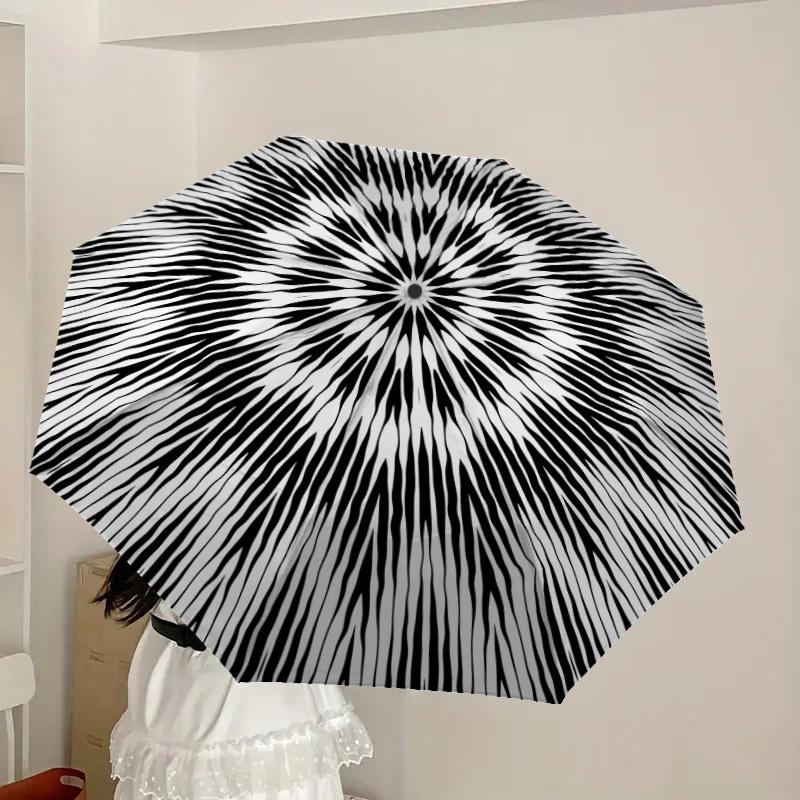 1pc Circular Pattern Automatic Umbrella Durable Iron Frame & Plastic Handle, Gift for Men & Women, Sturdy Construction Yy250905206