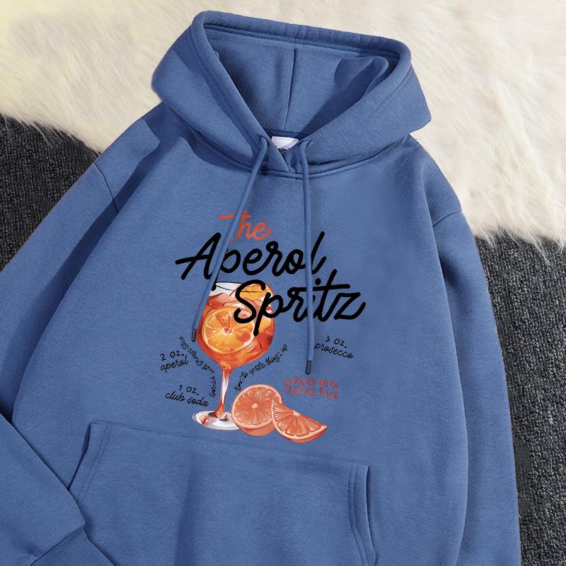 

Winter Womans Hoodie The Aperol Spritz Retro Cocktail Printing Sweatshirt Loose Pocket Warm Fleece Pullover Kawaii Sportswear L