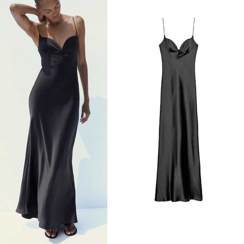 Summer New Product Women's Clothes French Heart-Shaped Collar Sleeveless Silk Satin Texture Length Camisole Dress 3614331