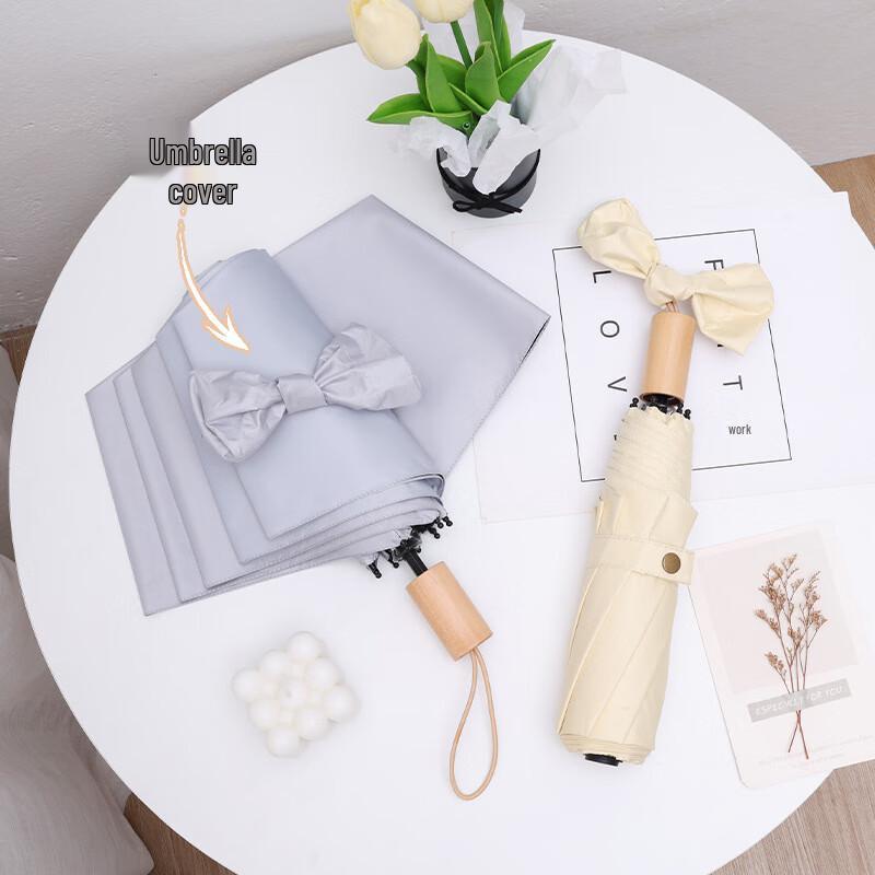 Bowknot Three-Fold Wooden Handle UV Umbrella