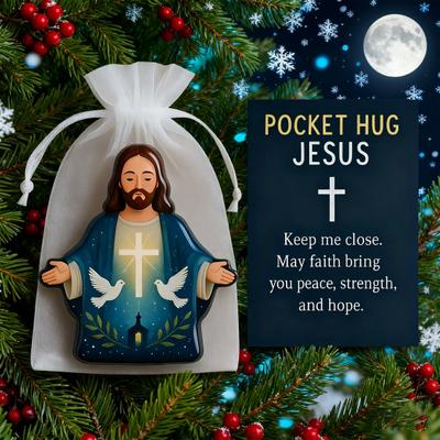 Câlin de poche Cadeau Jésus Bénédiction Jésus Prière Figurine avec carte Souvenir Câlin de poche chrétien Ornement Foi religieuse pour cadeaux chrétiens