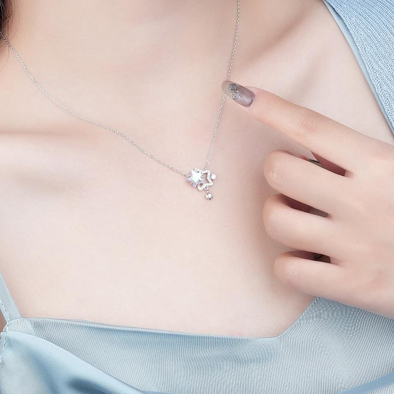 Hult Rhinestone Dobbelt Stjerne Halskæde Kvinder Kraveben Kæde Designfølelse Til Kæreste Fest Smykker Valentinsdag Gave