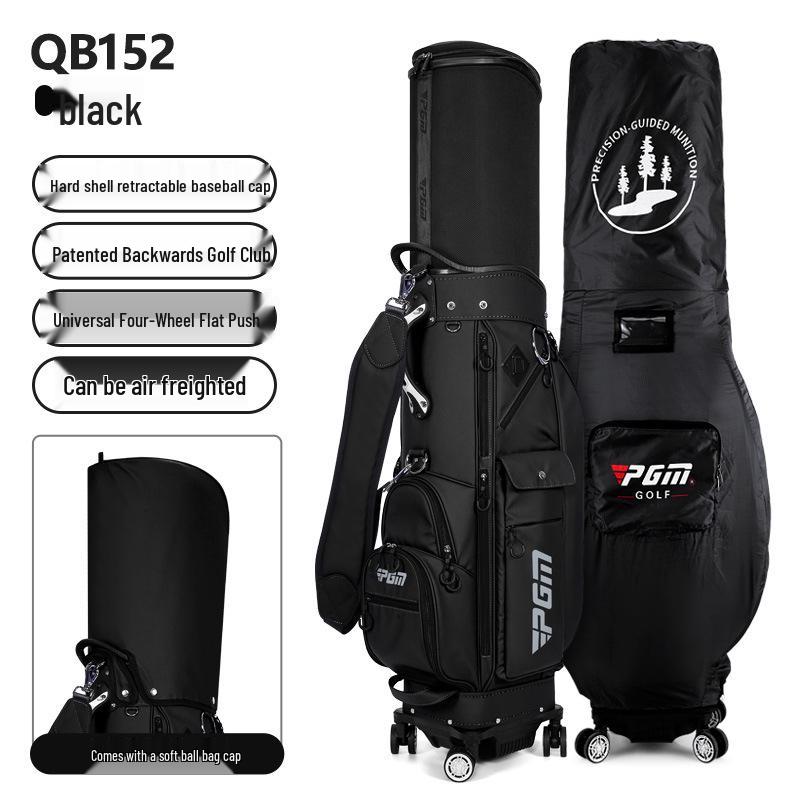PGM Hard Shell Telescopic Golf Bag, Four-Wheel Push-Type, Waterproof, with Double Bag and Inverted Club Holder for Men and Women
