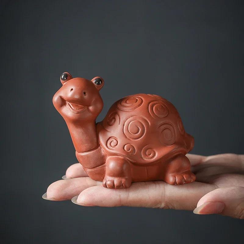 

Cute Tortoise Statue Tea Figurine Ornaments Boutique Purple Clay Tea Pet Handmade Sculpture Crafts Tea Table Decore Accessories 8x5.8x6cm