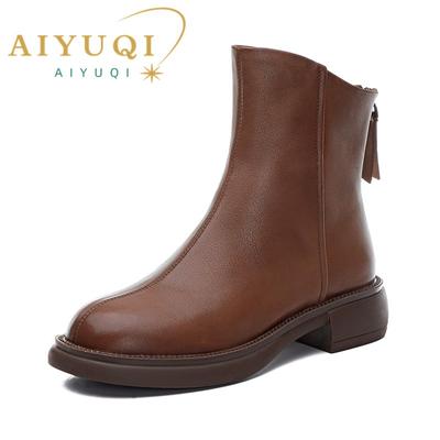 Fashion Women Winter Boots 2025 New Ankle Boots Women Fashion British Retro Women Short Boots Rear Zipper Genuine Leather Boots Women
