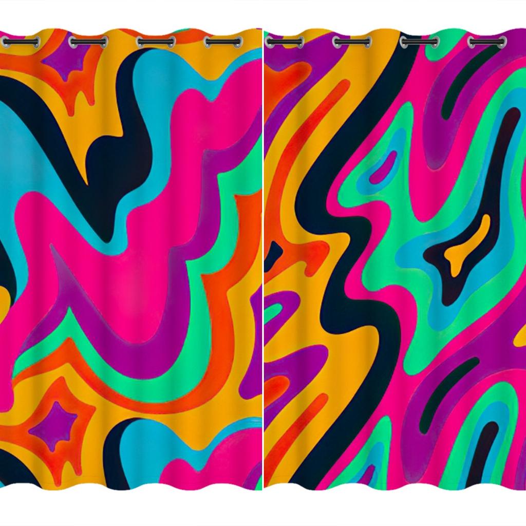 2Panels Colored Pigment Abstract Curtains Geometric Pattern Curtains for Bedroom Living Room Kitchen Window Blinds Cortinas