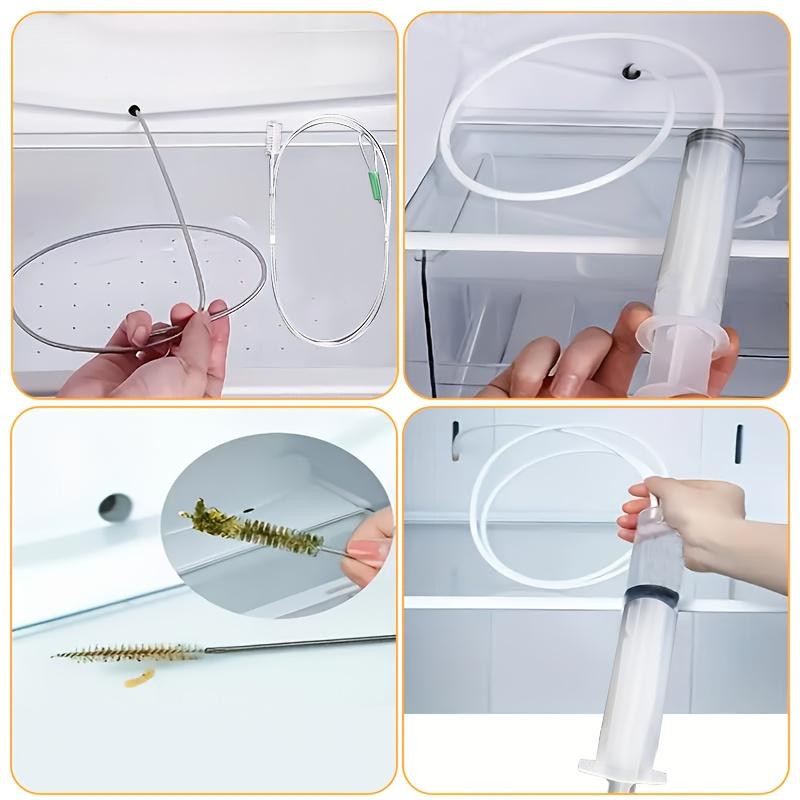 Kühlschrank Abflussloch Verstopfungsentferner Set, Abflussreinigungswerkzeug, Bürste, Wassereinspritzrohr, weicher Schlauch, verwendet zum Entfernen von Kühlschrankrückständen und Schmutz