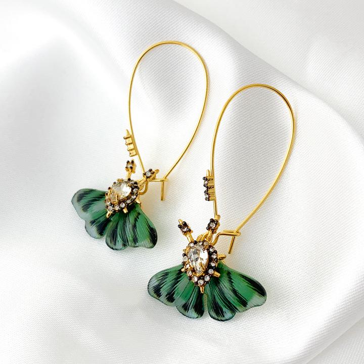 

Trendy Retro Green Butterfly Earrings - Unique Hand-Painted Design