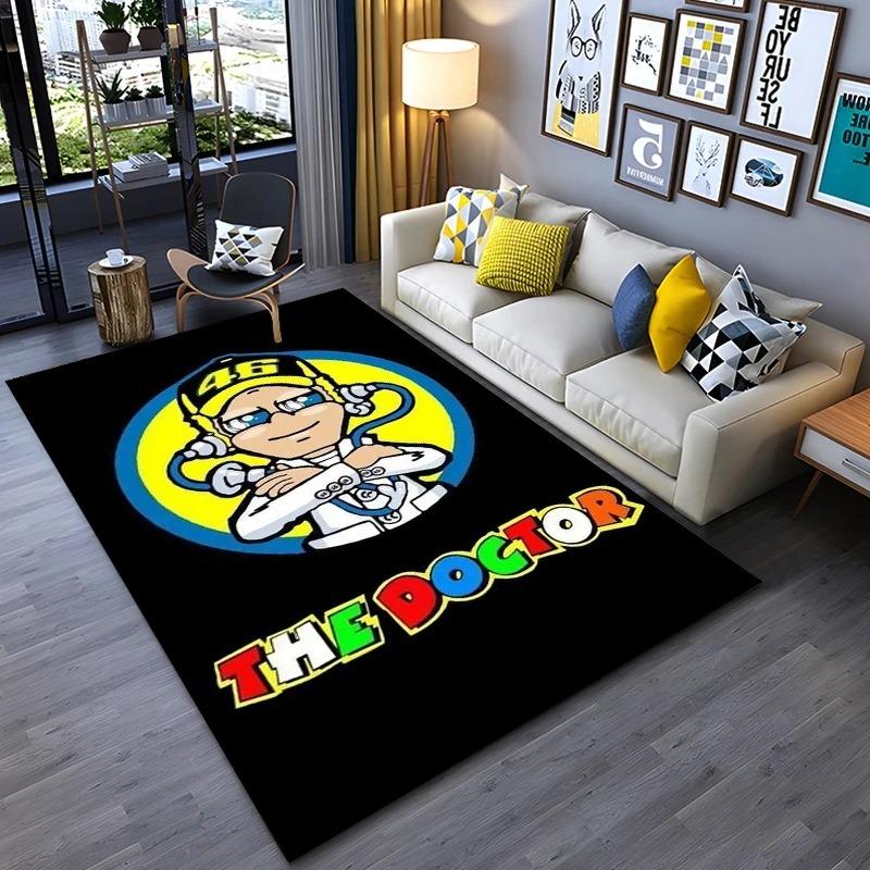 Covor Negru Galben pentru Motociclist Pista de Curse Covor pentru Sufragerie cu Design Dinamic Decorațiune pentru Casă Covor Antiderapant