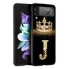 Custodia per Telefono per Samsung Galaxy Z Flip 3 4 5 Pieghevole Guscio Cellulare Duro PC Nero Capa Cover Protettiva Moda Corona di Diamanti Lettera A