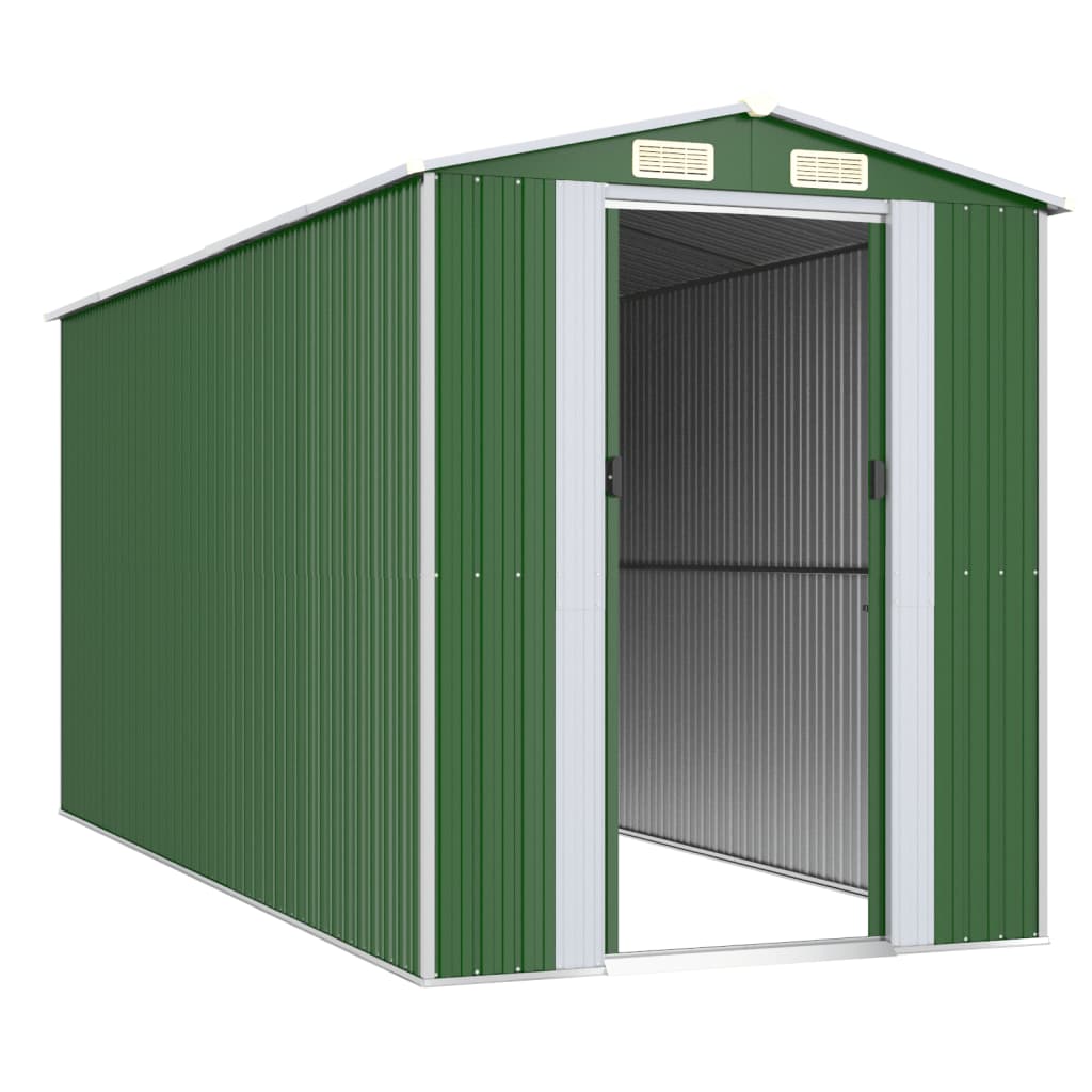 Vidaxl Garden Shed, Green, 192X440X223 Cm, Galvanized Steel