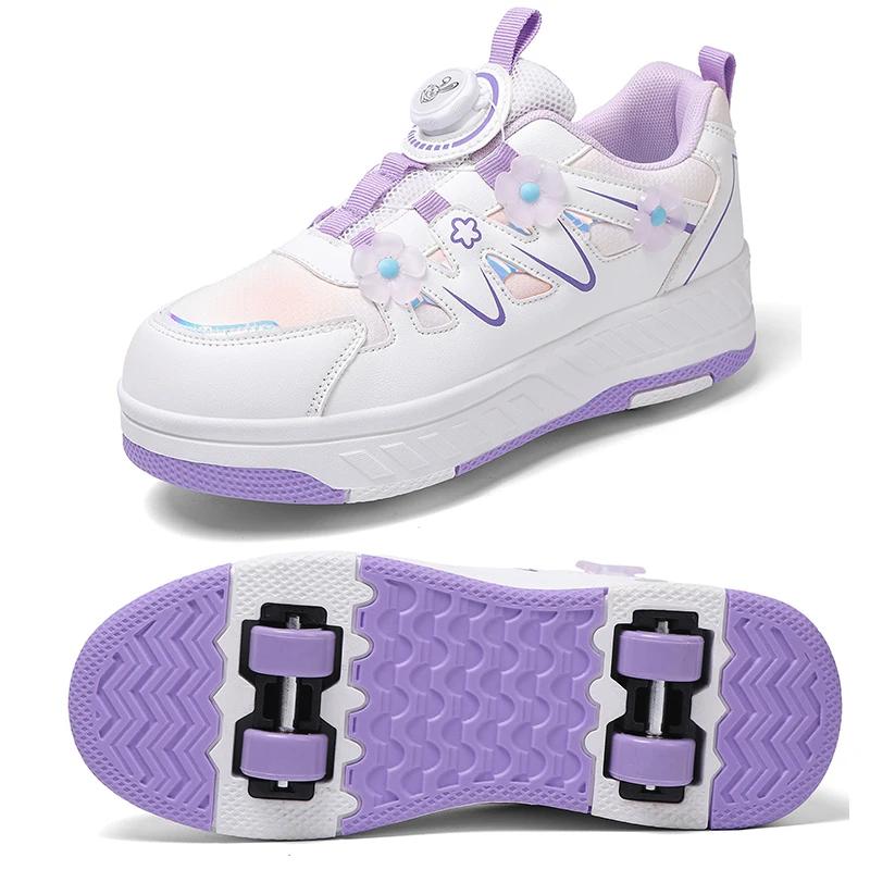 

HeelysДетские четырехколесные роликовые кроссовки с декором в виде маленьких цветов, дышащие роликовые кроссовки для девочек, праздничные подарки 29 фиолетовый