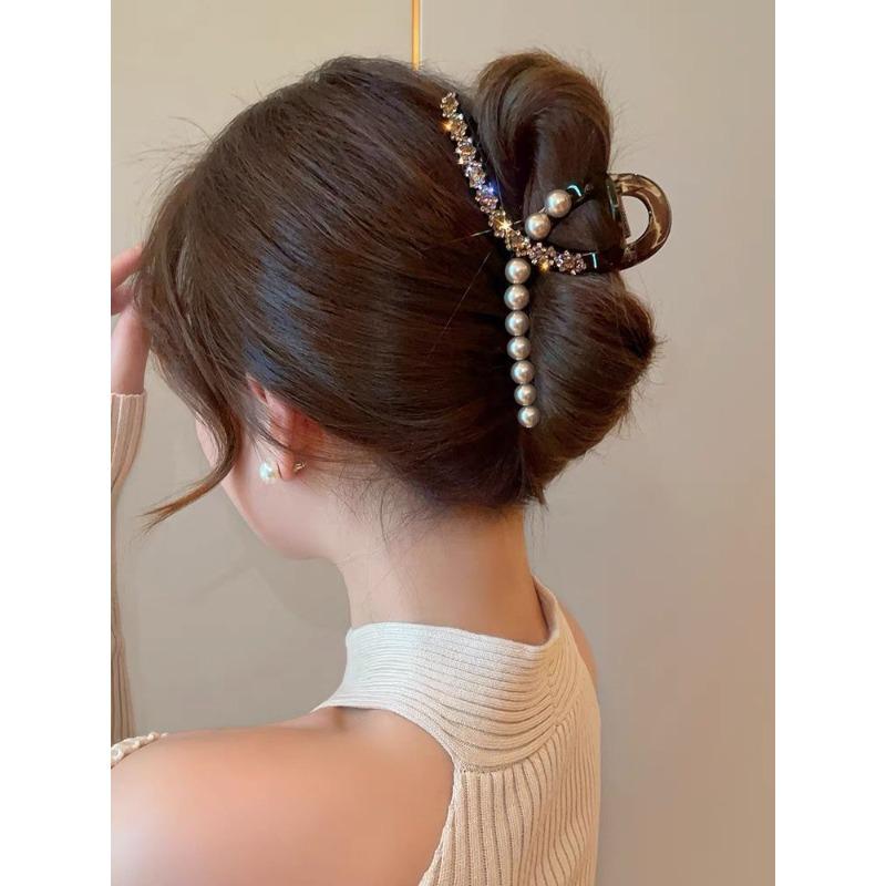 Light Luxury  High-end Sense of Flower  Pearl  Rhinestone  Clip  Female Back Head  Hair Clip  Large Hairpin  Headdress  Hairpin