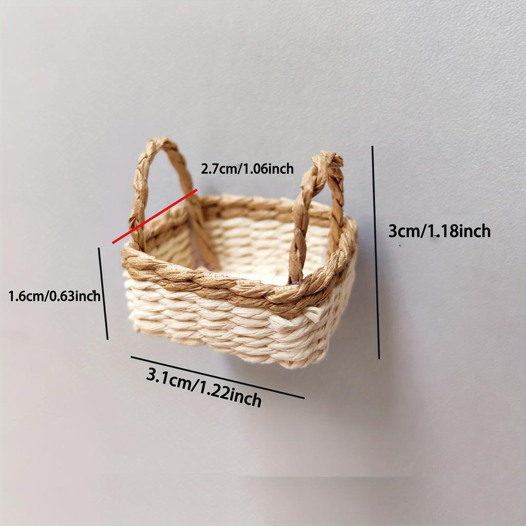 Miniature Basket Handmade Mini Wicker Basket Woven Paper Rattan Basket Dollhouse Ornament Accessories Decoration Easter