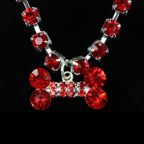 Bone Heart Pendant Rhinestone Necklace Collar for Puppy Pet